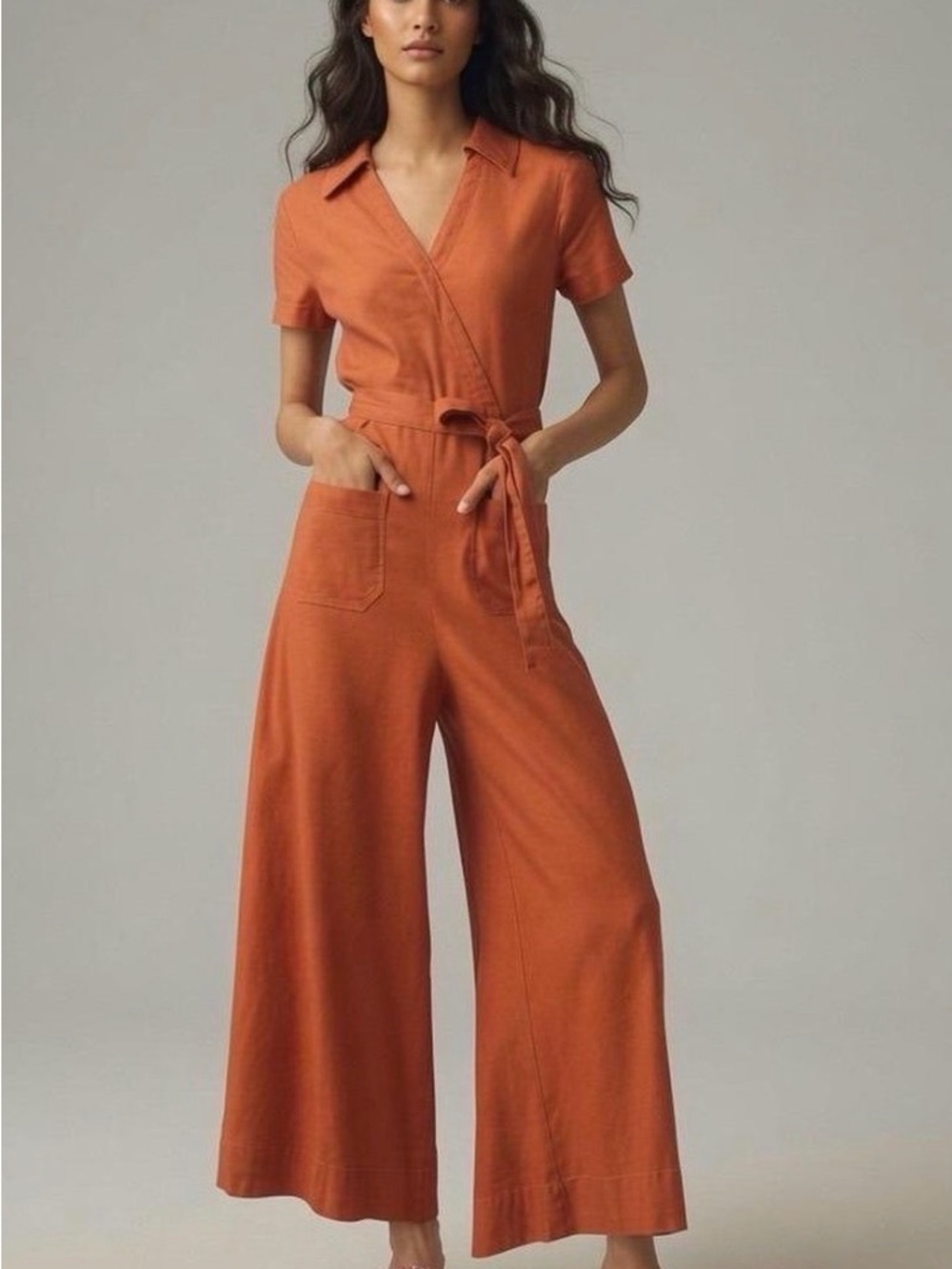Maeve Anthropologie NWT Linen Rayon Blend Wide Leg Belted Jumpsuit 10
